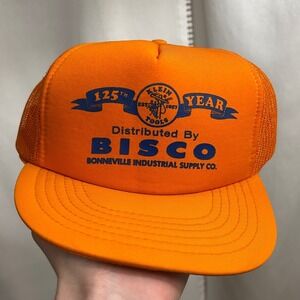 Vintage 1980's Orange Klein Tools Bisco Trucker Hat Mesh Back OSFA Trucker Hat